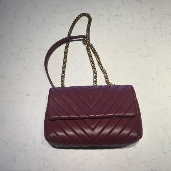 Quilted Burgundy Crossbody Bag with Chain Strap - Picture 2 of 5